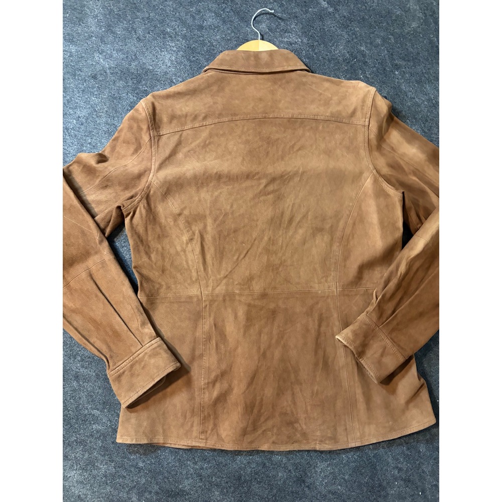 Womens Brown Suede Leather Button Front Shirt Jacket Long Sleeve Size M - Picture 10 of 16
